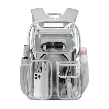 Cusangel Heavy Duty Clear Backpack Clear BookBagStadium backpack 16 x11 x5inch TPU Large Capacity See Through Backpack for Sport EventsTravel Grey