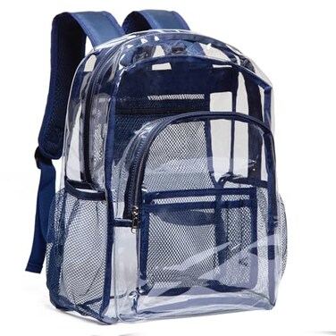 Vorspack Clear Backpack Heavy Duty PVC Transparent Backpack with Reinforced Strap for College Workplace Navy