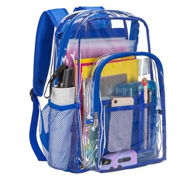 Vorspack Clear Backpack Heavy Duty PVC Transparent Backpack with Reinforced Strap for College Workplace Blue