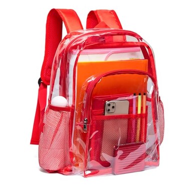 Vorspack Clear Backpack Heavy Duty PVC Transparent Backpack with Reinforced Strap for College Workplace Red