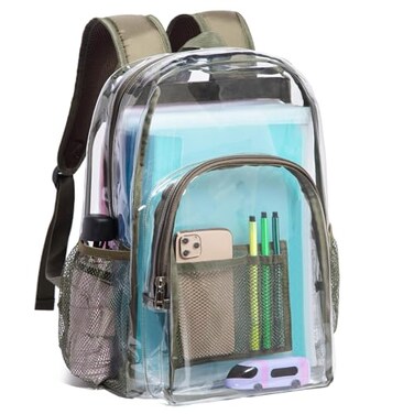 Vorspack Clear Backpack Heavy Duty PVC Transparent Backpack with Reinforced Strap for College Workplace Green