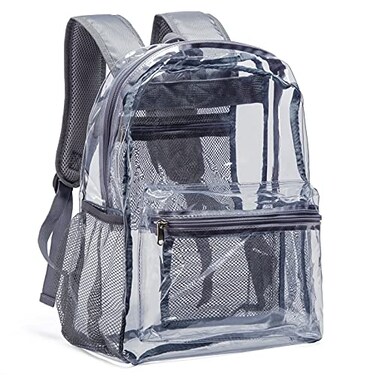 Vorspack Clear Backpack Heavy Duty PVC Transparent Backpack with Reinforced Strap for Workplace Grey