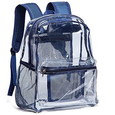 Vorspack Clear Backpack Heavy Duty PVC Transparent Backpack with Reinforced Strap for Work Navy