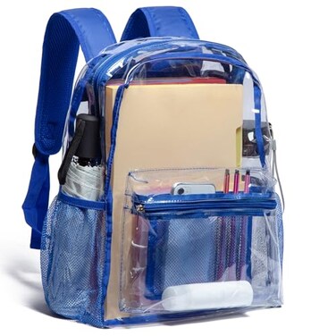 Vorspack Clear Backpack Heavy Duty PVC Transparent Backpack with Reinforced Strap for Work Blue