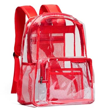 Vorspack Clear Backpack Heavy Duty PVC Transparent Backpack with Reinforced Strap Large Capacity for College Workplace Security Red
