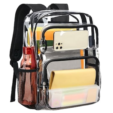 Vorspack Clear Backpack Heavy Duty Large Clear Bookbag Transparent Backpacks See Through Backpack for College Work Travel Festival Black