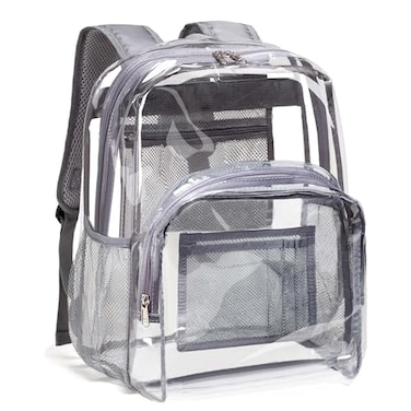 Vorspack Clear Backpack Heavy Duty PVC Transparent Backpack with Reinforced Strap Stitches Large Capacity for College Workplace Security Grey