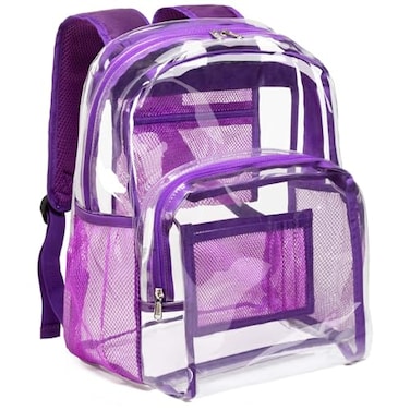 Vorspack Clear Backpack Heavy Duty PVC Transparent Backpack with Reinforced Strap Stitches Large Capacity for College Workplace Security Purple