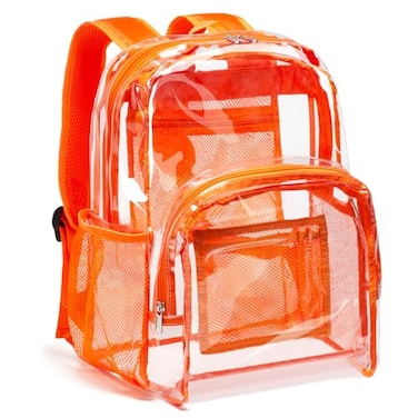 Vorspack Clear Backpack Heavy Duty PVC Transparent Backpack with Reinforced Strap Stitches Large Capacity for College Workplace Security Orange