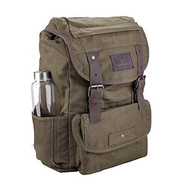 TOPWOLFS Waterproof Waxed Canvas Backpack for Men Travel Rucksack Leather Trimming Green OneSize