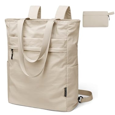 GOLF SUPAGS Foldaway Convertible Tote Backpack Lightweight Nylon Daypack for Women Men City Pack Versatile Backpack for Leisure Travel Apricot