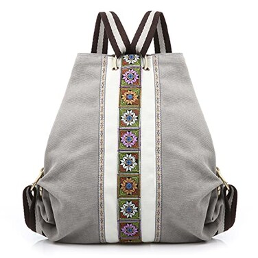 Goodhan Women Canvas Backpack Daypack Casual Shoulder Bag Vintage Heavyduty Antitheft Travel Backpack Light Grey