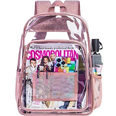 AGSDON Clear Backpack Heavy Duty Transparent Bookbag See Through PVC Backpacks for Women Pink