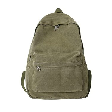 KAOBIO Canvas Backpack for Women Men Vintage Aesthetic Bags Travel Daypack Boho Hippie Grunge Backpack Sage Green
