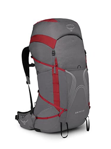 Osprey Eja Pro 55L Womens Backpacking Backpack Dale GreyPoinsettia Red WXSS