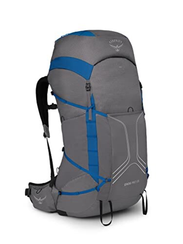 Osprey Exos Pro 55L Mens Backpacking Backpack Dale GreyAgam Blue SM