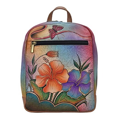 Anna by Anuschka Hand Painted Womens Genuine Leather Medium Backpack Antique Hibiscus