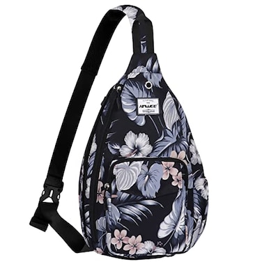 HAWEE Hawaii Flower Crossbody Sling Shoulder Bag Lightweight Waterproof Cloth with Adjustable Strap Earphone Hole Hibiscus