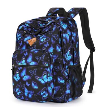 ZORFIN 26L Backpack for College and Travel Water Resistant Bookbag Butterfly Black