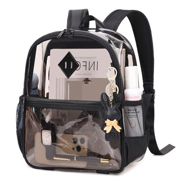 MUSEVOS Clear Backpack for Stadium Events Approved 12612 Thick TPU Mini Clear Bag with Front Pocket for Concert Sport Events Work Travel Black