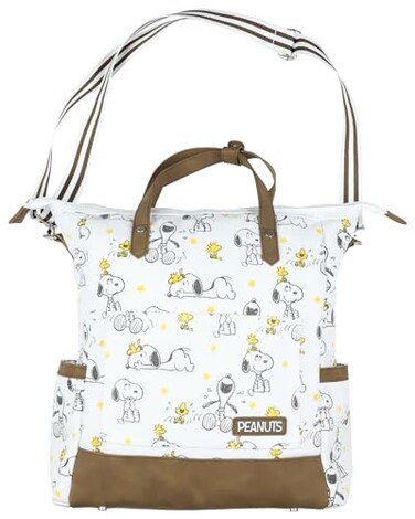 INTIMO Peanuts Convertible Totepack Snoopy and Woodstock Backpack with Carrying Handles and Shoulder Strap Faux Leather Bottom Bag 16