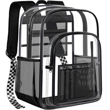 PAMANO Clear Backpack Transparent Heavy Duty Bookbag See Through Bag for College Work Travel Security Black XL