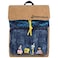 Concept One SpongeBob SquarePants Denim Backpack Cartoon Bag with Flap Adjustable Shoulder Straps Embroidered Character Patches Blue and Yellow