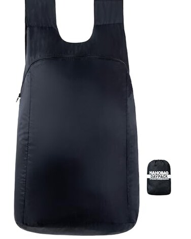 Nanobag Daypack Ultralight 16L Foldable Travel Hiking Backpack Reusable Packable Collapsible Bag for Men Women Black
