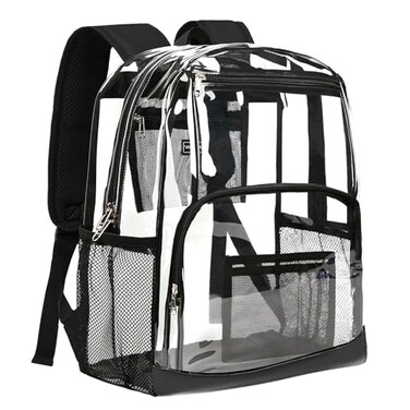 Vorspack Clear Backpack Heavy Duty Extra Large Clear Bookbag Transparent Backpacks for Adults See Through Backpack for College Work Travel Black