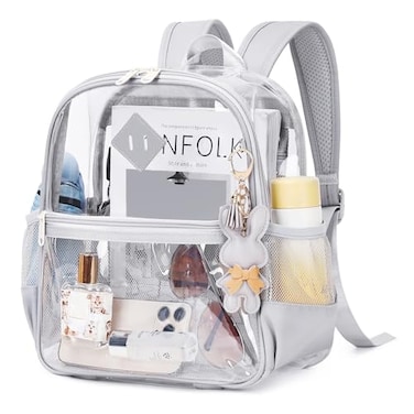 MUSEVOS Clear Backpack for Stadium Events Approved 12612 Thick TPU Mini Clear Bag with Front Pocket for Concert Sport Events Work Travel Grey