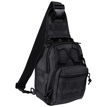 Qcute Tactical Backpack Waterproof Military Crossbody Molle Sling Shoulder Backpack Chest Bag for Outdoor Every Day Carry Black