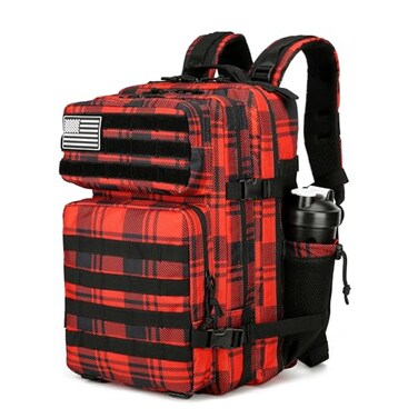 Lovelinks21 25L Tactical Backpack for Men and Women Military Backpack Small Assault Pack Molle Backpack Bug Out Bag Travel Rucksack Daypack Red Plaid