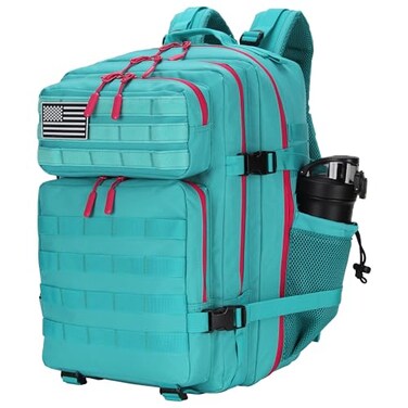 Lovelinks21 25L Tactical Military Backpack Small Travel Rucksack for Men and Women Assault Pack Bug Out Bag Molle Daypack Gym Backpack with Bottle Holder Neon Teal