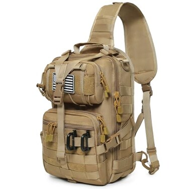 Lemubeane Tactical Sling Bag Backpack Military Rover Shoulder Sling Pack EDC Molle Assault Range Bag Crossbody Chest Pack Coyote