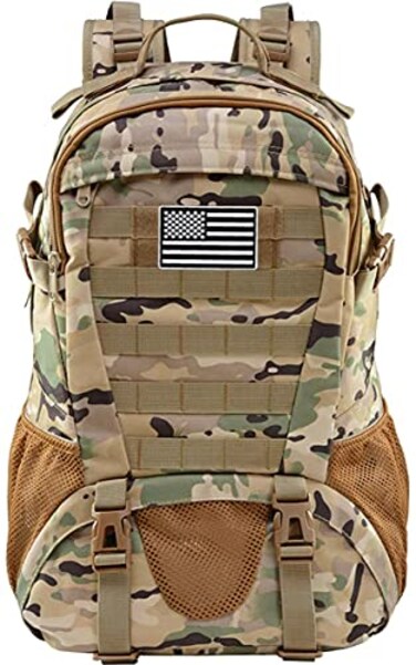 LIMHOO Tactical Backpack for Men Military Molle Bag Hiking Day Pack 27L Army Waterproof EDC Rucksack with USA Flag Patch Cp Camo 2