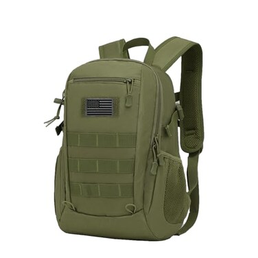 ArcEnCiel 20L Tactical Backpack MOLLE Daypack Gear Pack Camping Bag with Patch Green