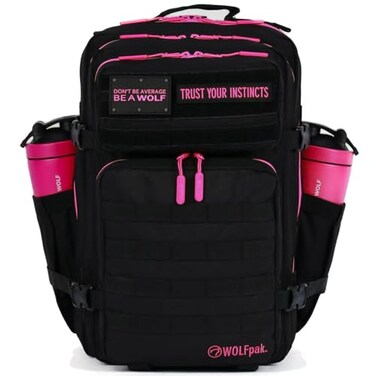 WOLFpak 45L Athletic Gym Backpack Neon Pink Durable 1000D Waterproof Oxford Material with MOLLE Webbing Laptop Pocket Dual Cup Holders Durable FitnessTravelMilitary Daypack