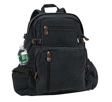 Rothco Jumbo Vintage Canvas Backpack Rugged Practical Spacious Outdoor Rucksack 28L Capacity Black