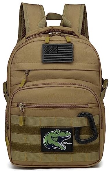 SunForMorning Kids Tactical Backpack Army Molle Bookbag Military Boys Backpack for School Outdoor Camping Includes 2 Patches 1 Carabiner Brown