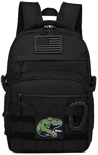 SunForMorning Kids Tactical Backpack Army Molle Bookbag Military Boys Backpack for School Outdoor Camping Includes 2 Patches 1 Carabiner Black