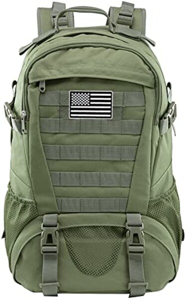 LIMHOO Tactical Backpack for Men Military Molle Bag Hiking Day Pack 27L Army Waterproof EDC Rucksack with USA Flag Patch Army Green