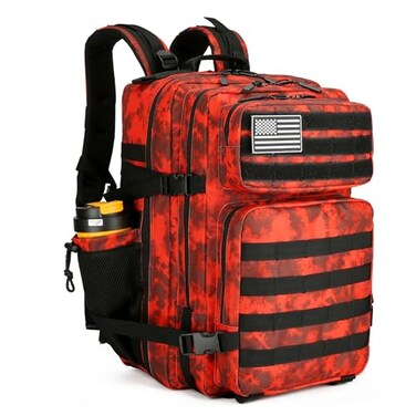 Lovelinks21 45L Tactical Assault Backpack 3 day assault pack with Molle Waterproof backpack Rucksack for Tactical Backpacks Red water pattern