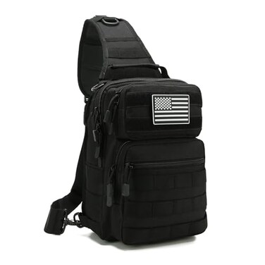 GAZJYUSP Tactical travel sling bag Molle Crossbody bag Small tactical concealed carry bag Over the shoulder bag Daypack Range Bag Shoulder pack Hunting chest Bag Black