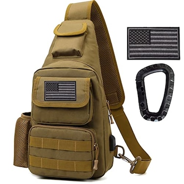 Novemkada Tactical Shoulder Bag 1000D Molle Military Backpack Outdoor Daypack Chest Pack Tan