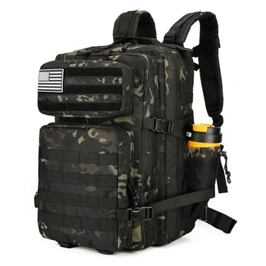 Lovelinks21 25L Tactical Backpack for Men and Women Military Backpack Small Assault Pack Molle Backpack Bug Out Bag Travel Rucksack Daypack Black Camo