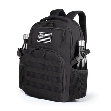 TBNBO Small Military Tactical Backpack for Men Travel Hiking Black Backpack with Bottle Holder on Both Sides 25L Laptop Backpack for Work Mens Assault Bag Back Pack
