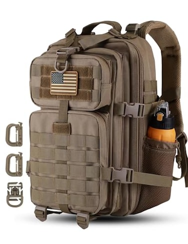 Hannibal Tactical 30L MOLLE Assault Pack Tactical Backpack Military Army Camping Rucksack with Bottle Holder 3Day Pack Khaki