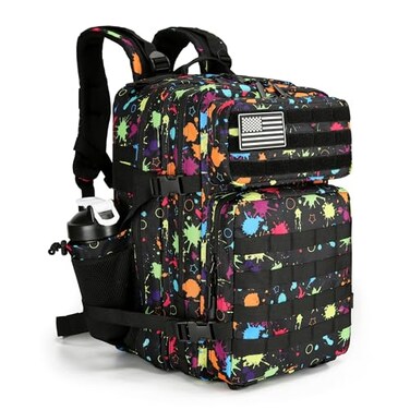 Lovelinks21 Tactical Assault Backpack 45L 3 Day Assault Pack with MOLLE Waterproof Rucksack Fluorescent Tie Dye