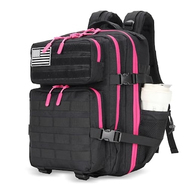 Lovelinks21 25L Tactical Military Backpack Small Travel Backpack for Men and Women Assault Pack Bug Out Bag Molle Daypack Gym Backpack with Bottle Holder Black Neon Pink