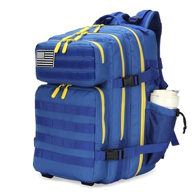 Lovelinks21 25L Tactical Military Backpack Small Travel Rucksack for Men and Women Assault Pack Bug Out Bag Molle Daypack Gym Backpack with Bottle Holder Blue Yellow